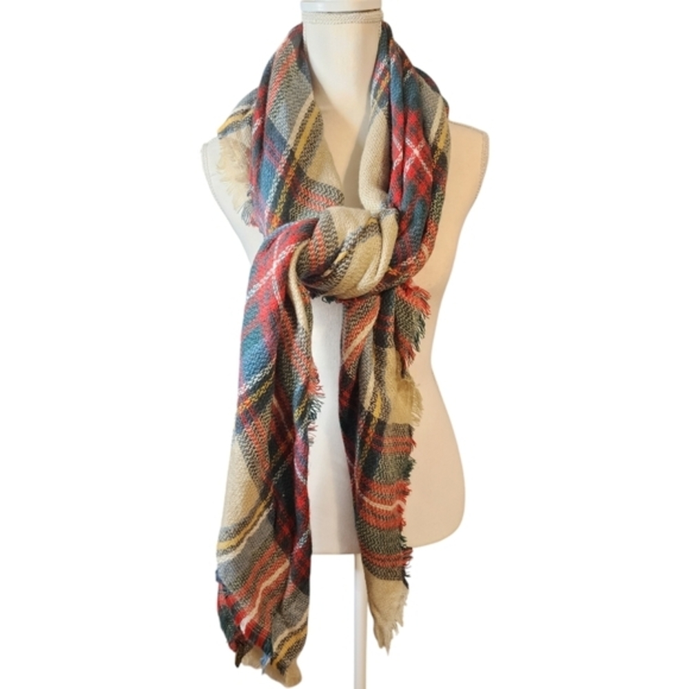 Plaid knit scarf‎